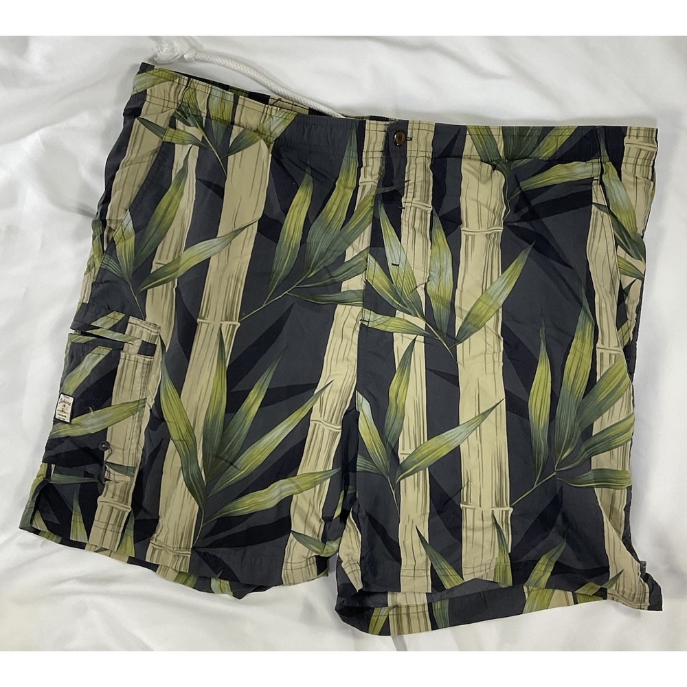Tommy Bahama Mens Swim Trunks L  Lined Green Black Bamboo Casual Vacation 393